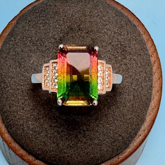 Rose Gold Over Sterling Silver 925 Bi Color Quartz Statement Ring Size 7.75 - Picture 2 of 10